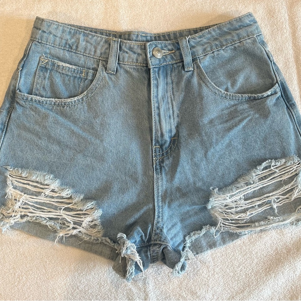 Princess Polly Elise Distressed HighRise Denim Women's Shorts Size 4